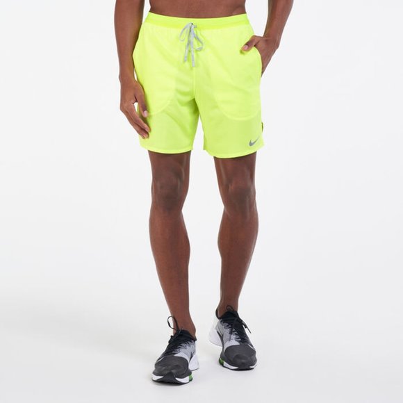 Nike Flex Stride Mens 7" Brief Liner Running Gym Training Shorts Yellow Volt - Picture 3 of 6